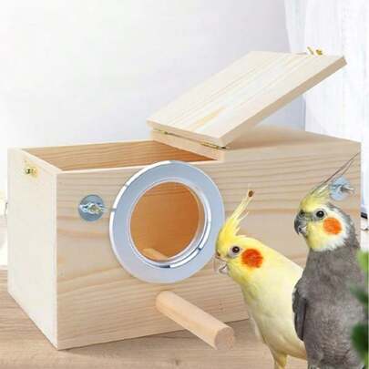 1 pieza Caja de anidación de madera para loros, nido de incubación, nido de pájaro vertical, caja de nido aislada, jaula de cría de pájaros, adecuada para cacatúas y periquitos, accesorios para casas de pájaros, suministros para mascotas, ventana de observación transparente, adecuada para varios pájaros y periquitos, suministros para mascotas