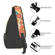 Groovy Flower Sling Bag For Women Crossbody Bag Retro Hippy 70s Style Vintage Orange Flowers Sling Backpack For Men Cute Daisy Floral Print Shoulder Bag Gym Sports Travel HiFKing Daypack - 橙黃色 - 查看 5
