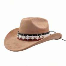 Women Men Cowgirl Hat, Vintage Stars Rivets Roll-Up Wide Brim Western Hat For Club Party - Lạc đà - Xem 5