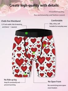 1 Pack Of Novelty Men's Shorts, Laser-Cut Red Valentine's Day Pattern Printed Shorts, Knitted Fabric, Four-Needle Six-Thread Technique, Breathable And Sweat-Wicking, Soft And Skin-Friendly. Perfect Valentine's Day Gift For Boyfriends. Naughty And Cute, Perfect For Casual Home Wear. - Multicolor - View 5