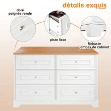 Modern Six-Drawer Sideboard With A Minimalist Design, Ideal For The Living Room, Dining Room, Or Entryway. Dimensions: 120 X 40 X 76 Cm - Natural Color+White - View 11