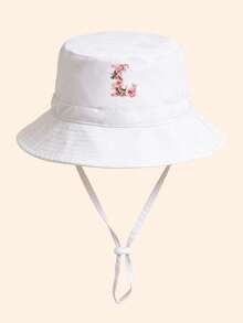 1pc Kids White & Pink Rose Letter Graphic Bucket Hat With Drawstring, Customizable 26 Letters, Can Customize Name, Birthday, Family Text, Fashionable Soft Delicate Lightweight Sun Protection, Practical Gift For Birthday And Holidays, Suitable For Boys And Girls Outdoor, Fishing, Hiking, School In Spring And Summer - White - View 8