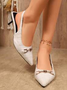 Women's Pointed Toe Slip-On High Heel Pumps, Metal Buckle Decor, Elegant Sexy Stiletto Heels, Fashion Versatile Party Shoes, Charming Elegant Holiday Party - Apricot - View 2