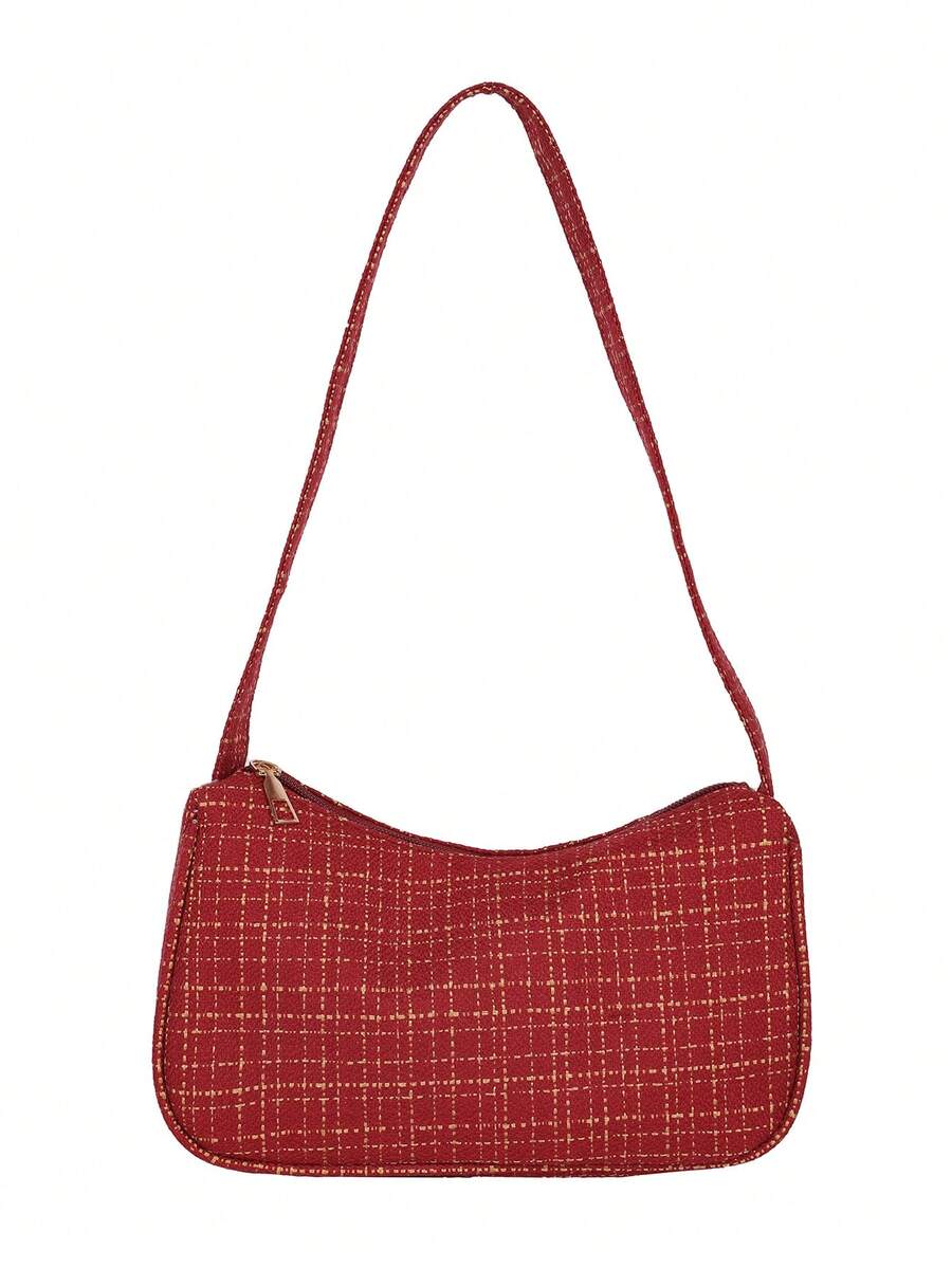 时尚休闲百搭通勤格纹单肩包