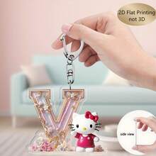 2D立体Hello Kitty字母钥匙扣，三丽鸥亚克力Hello Kitty卡通钥匙圈，可爱包包挂饰，26个字母吊坠，汽车钥匙链，生日礼物，斋月礼物，情人节礼物，粉色钥匙扣，包包配饰
