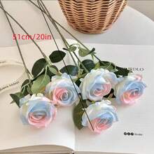 1pc/5pcs/10pcs/12pcs/20pcs Blue & White 20-Inch Artificial Rose Flowers, Premium Fake Roses, Suitable For Home Decor, Room Decor, Dining Table Decor, Wedding Decor, Bridal Bouquet, Wrist Corsage, Flower Arrangement. Suitable For Home, Restaurant, Bedroom, Vase Decoration. - Xanh và trắng - Xem 9