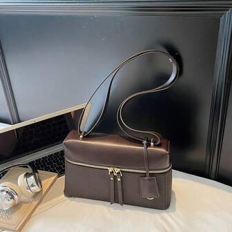 Bolso de mano con diseño de cámara vintage, bolsa tipo bento, bolsa de almuerzo con textura de litchi, bolso de hombro/axila de alta gama para viajes urbanos otoño/invierno 2025, bolso cruzado de moda retro