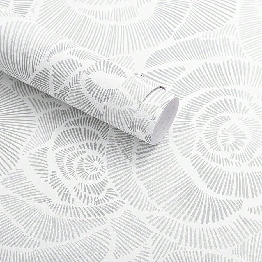Wudnaye Peel And Stick Wallpaper Grey And White Wallpaper Floral Contact Paper Se- Adhesive Removable Vintage Contact Paper Waterproof For Bathroom Bedroom Cabinets Decor 16.9\* 196.8\ Vinyl - 灰色花卉圖案,169英寸 x 197英寸 - 查看 1