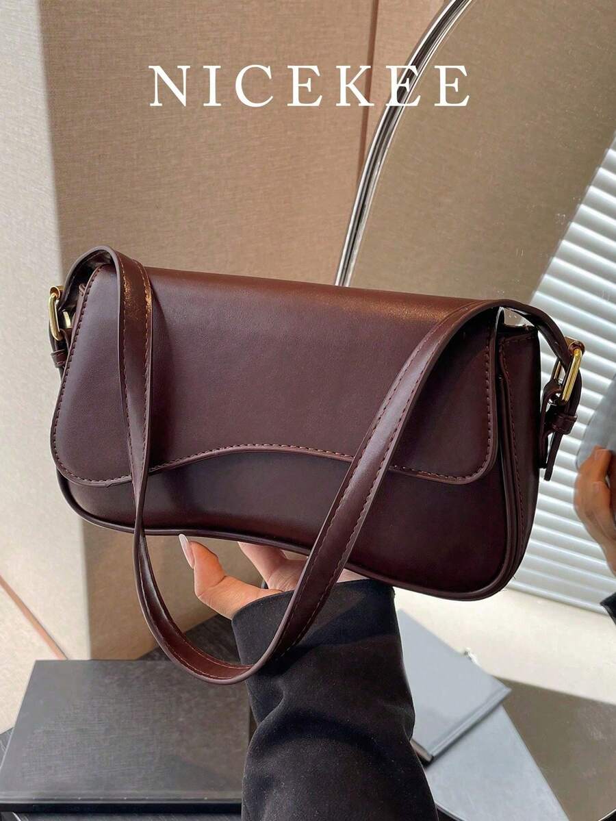 Valentine's Day Gift, Fashionable And Casual Minimalist Flip Square Bag, Suitable For Girls, Female College Students, And The Workplace, Perfect For Office, Campus, Work, Business, Commuting, Travel, And Leisure Activities, Attending Gatherings And Events - 咖啡棕 - 查看 1