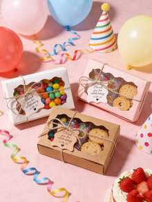 10pcs/12pcs/Pack Wedding Party Valentine's Day Cookie Baking Box With Window, Dessert Box With Drawstring Tag Card, Chocolate Box Pastry Gift Packaging Paper Box, Suitable For Various Holidays - Multicolor - View 2