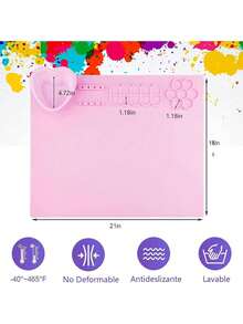 EstiloTendenciaAlfombrilla De Silicona Para Pintura AcríLica Con Taza De Limpieza Desmontable, Paletas, Soportes Para Pinceles,20 * 16 Pulgada Juego Pintura Para NiñOs, Regalo, Pintura, Arcilla (Rosa)Calidad PremiumVersióN Mejorada - Rosa - Ver 6