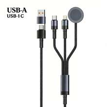 Cargador rápido 2 en 1 con USB A y Tipo-C, cable de carga multifunción con Tipo-C y Lightning, almohadilla de carga inalámbrica compatible con iPhone y todos los modelos de , esencial para el hogar, la oficina y la residencia universitaria - Negro - Ver 8