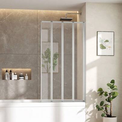 Four Styles Of Bathroom Screen, Bathtub Splash Cover, Gray Bathroom Screen - 4mm Tempered Glass, 800*1400mm/1200*1400mm Ultra-Thin Design, Including The Installation Kit Of The British Bathroom.