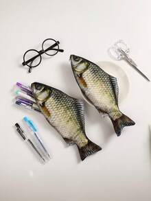 5/4/3/2/1个装多功能鱼形收纳袋，适用于文具、化妆品、现金等，趣味收纳袋附赠鱼形签名笔，圣诞礼物，返校必备