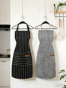 Black Wide-striped Apron + Gray Thin-striped Apron