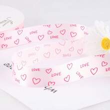 1卷长款心形丝带，适用于情人节、DIY蝴蝶结、礼品包装和花束装饰 - 柔软心形印花涤纶丝带，适用于婚礼和装饰