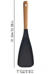 1个硅胶铲，多功能不粘锅铲，带加长木柄，适用于搅拌、舀取和刮取 - 彩色 - 查看 8