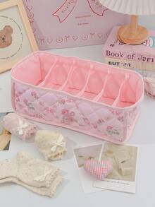 Cute Strawberry Underwear Socks Storage Basket Quilted Floral Storage Basket Folding Underwear And Socks Storage Basket With Partition Design - Multicolor - View 13
