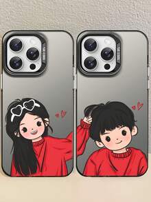 Valentine's Day 1 Pair Elegant Silver Tone Couple Phone Cases Compatible With IPhone 15 Pro Max, 17 Air, 16, 11, 13 Pro, 15 Pro, 15, 13 Pro Max, Shockproof Material Compatible With IPhone 14, 13, 12 - Multicolor - View 1