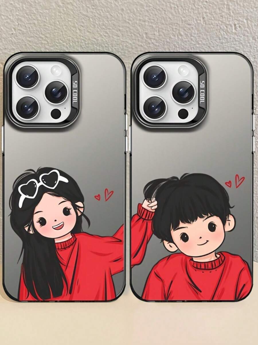 Valentine's Day 1 Pair Elegant Silver Tone Couple Phone Cases Compatible With IPhone 15 Pro Max, 17 Air, 16, 11, 13 Pro, 15 Pro, 15, 13 Pro Max, Shockproof Material Compatible With IPhone 14, 13, 12 - Multicolor - View 1