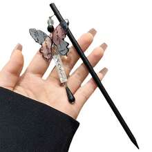Butterfly Hair Chopsticks Elegant Hair Pins Vintage Chinese Hair Chopsticks Gift For Women And Girls - 黑色 - 查看 12