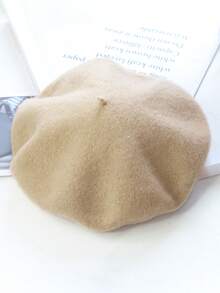 1pc Solid Color Wool Beret Hat, Versatile Winter Beanie Cap For Women, Retro Artist Style - Multicolor - View 7