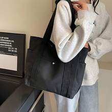 Multi Pocket Tote Bag For Women Canvas Bag With Handle Bag Large Capacity Purse Reusable Handbag, Canvas Tote Bag, Perfect For Daily Use And Travel, Tote Bags For Students, Multiple Compartments, Perfect For Beach IK41 - màu đen - Xem 3
