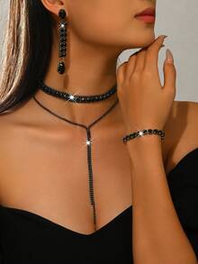 1 Bộ dây chuyền tua rua nhiều lớp thời trang, dây chuyền choker đính đá đen dành cho nữ, thích hợp cho lễ Halloween, xếp hàng, đeo hàng ngày. - Bộ tua rua đen - Xem 18
