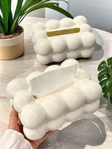 1pc White Cloud Shaped Plastic Tissue Box, Rectangular Desktop Tissue Holder, Cotton Candy Shaped Napkin Box, Suitable For Decorating Living Room, Bedroom And Kitchen - Multicolor - View 6