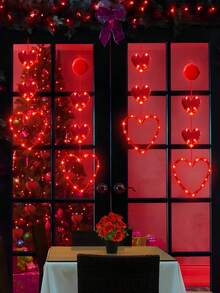 3件套情人节窗台灯饰套装，电池供电。包含一个悬挂式红色发光心形吸盘LED灯。适用于2026年节日装饰，可用于壁炉架、窗台和室内环境。 - 彩色 - 查看 2