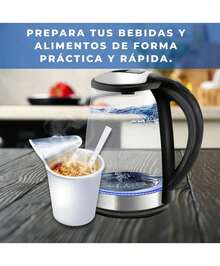 Jarra Electrica para calentar agua en segundos Hervidor de agua Eléctrico, 2 Litros, 1000W, Tetera Vidrio Transparente - Multicolor - Ver 5