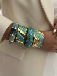 1pc Alloy Bohemian Minimalist Enamel-Look Colorful Bangle Bracelet, Suitable For Women's Daily Commute, Gathering With Friends, Romantic Festivals, Street Photography, Fashion Shows (The Texture And Color Of The Bracelet May Differ From The Actual Product) - Multicolor - View 4