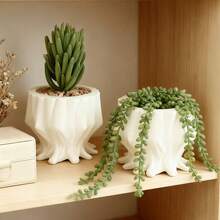 1pc Resin Flower Pot Sculpture With Drainage Hole Design, Suitable For Outdoor Garden Plant Pot Decor, Housewarming Gift - White - View 5