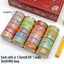 24 Rolls Washi Tape Set, Gold Foil Floral Decorative Tape Scrapbooking, Bullet Journaling, Planner, Crafts, - Floral Feast - Gold Floral Washi Tape Set - View 5