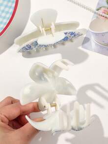 2件套ABS材质蓝白瓷牡丹花UV印花发爪，优雅菊花半圆形发夹组合，简约高端氛围派对头饰女士发爪夹时尚发饰优雅发夹休闲发夹 - 2件套裝-多色 - 查看 5