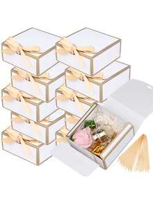 10个带盖牛皮纸礼盒，3种尺寸，饰以白色缎带，适用于生日庆祝、婴儿派对、礼品包装、生日礼物以及精致的纸杯蛋糕盒。 - 彩色 - 查看 1