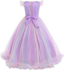 Flower Girls Maxi Dress Bridesmaid Wedding Pageant Party Princess Communion Floral Boho Vintage Lace Dance Gown - 紫丁香色 - 查看 5