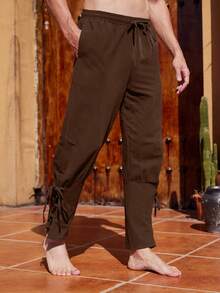 Men's Casual Pants With Drawstring And Tie, Medieval Style, Suitable For Carnival Costumes, Great Gift For Friends And Family - Brown - View 1