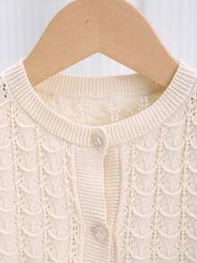 少女优雅镂空针织开衫，温柔婉约，适合外出、聚会或休闲穿着，春夏款 - 米色 - 查看 2