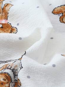 2pcs Comfy Teddy Bear Print Short Sleeve Polo Collar Top With Pocket And Bow Shorts Pajama Set For Women - White - View 8