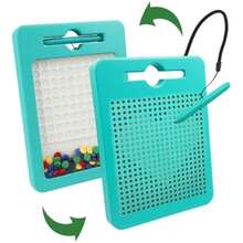 2-In-1 Double-Sided Magnetic Drawing Board For Kids & Toddlers Magnet Doodle Board With Beads, Magnetic Dot Art Toys, Road Trip Car Activities For Kids(Blue) - Multicolor - View 2