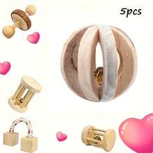 5 Peças Brinquedos de Madeira para Animais de Estimação, Adequados para Hamsters e Coelhos, Acessórios Duráveis de Treinamento e Exercício para Pequenos Animais, Brinquedos de Madeira Divertidos para Animais - Multicolorido - Visão 6