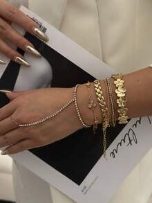 1pc Luxury Gold Stainless Steel Zirconia Bracelet, Versatile For Women's Daily Commute, Gathering With Friends, Romantic Festivals, Street Photography, Fashion Shows - Gold - View 4