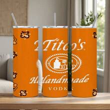 1pc Tito'S Vodka 20oz Insulated Tumbler With Lid & Straw - Orange Bandana Art Design, Stainless Steel Travel Mug For Coffee, Tea - Perfect Gift For Brand Enthusiasts, Father'S Day, Casual Use, Beverage Container, Festive Drinkware, Durable Drinkware - 1pc - 查看 1