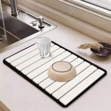 1pc Foldable Self-Cleaning Kitchen Countertop Draining Mat, Silica Gel Quick-Dry Square Non-Slip Heat-Resistant Tableware Draining Mat For Bathroom Countertop, Cup Coaster And Splash Guard - Multicolor - View 3