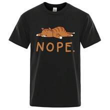 Sleeping Cat Nope Cartoons Print Male Short Sleeve Harajuku Street T-Shirts Summer Loose T Shirts Cotton T Shirt Men 80494 - 黑色 - 查看 10