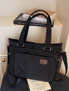 新款休闲日系简约多口袋大容量纯色轻便手提包单肩斜挎包，清新文艺风时尚百搭通勤工作上学手提包，女士 - 彩色 - 查看 10