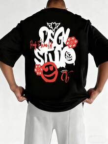 青少年男孩休闲创意简约图案T恤，适合夏季儿童穿着，青少年衬衫 - 黑色 - 查看 5