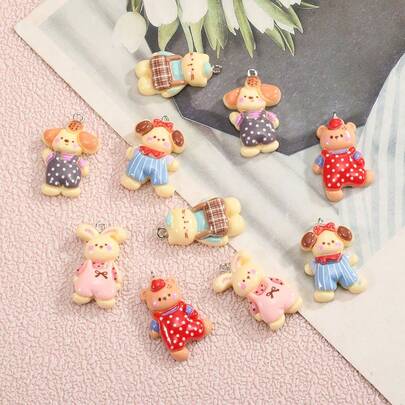 5/10个可爱狗狗、兔子、小熊树脂吊坠挂件，耐用树脂配件，是手工珠宝制作的理想之选。