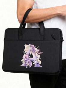 这款大容量黑色公文包饰有色彩缤纷的花卉字母印花，充满春日气息。它可个性化定制姓名，并印制A-Z字母，是一款大容量笔记本电脑包/平板电脑收纳包，适合商务旅行、办公或通勤使用。这款公文包非常适合携带笔记本电脑，是日常通勤的理想之选，也是送给家人朋友的绝佳生日或节日礼物，以及情人节礼物。 - 彩色 - 查看 8